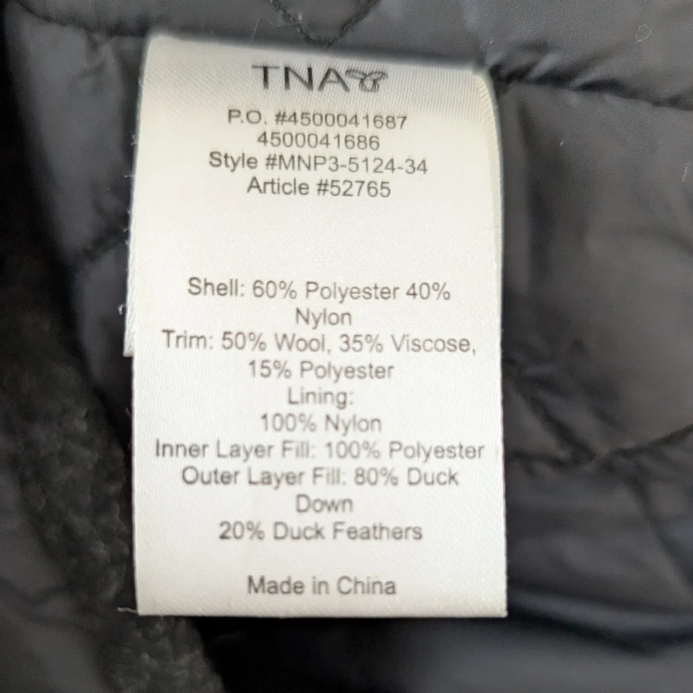 Aritzia TNA Zipper Front Hooded Down Fill Wool Trim Waterproof Puffer Jacket - Picture 11 of 12